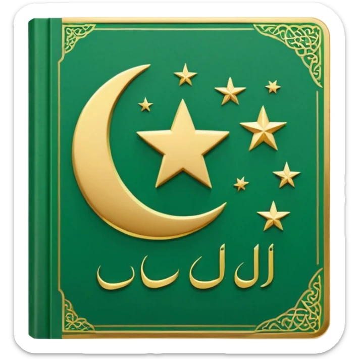 Closed Quran with the Islamic Symbol on it (moon and star) green from left to right sticker