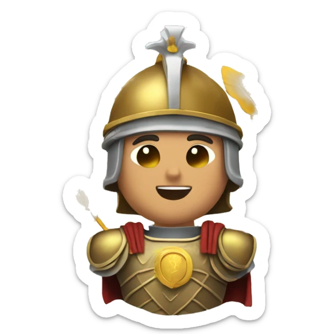  A Roman soldier in armor, raising a golden laurel crown above his head, celebrating a victory or honoring someone. sticker