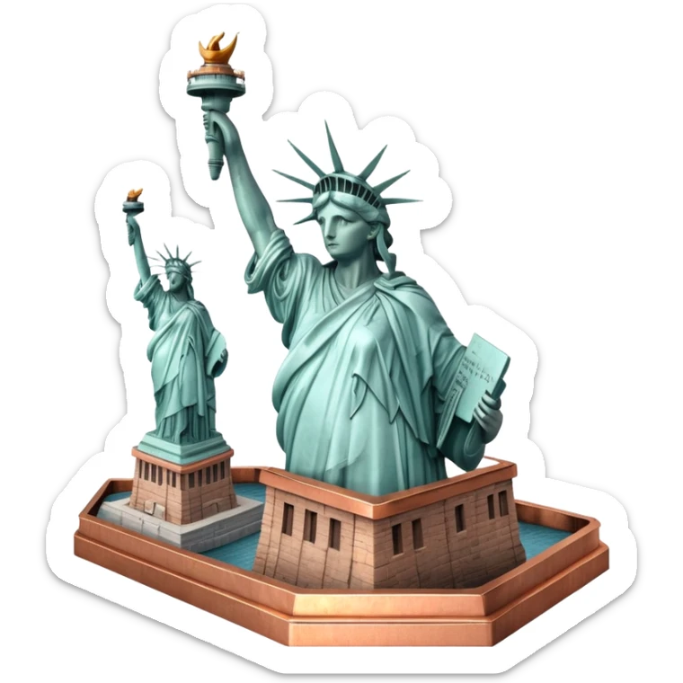 cinematic-realistic-statue-of-liberty-landmark-emoji,-depicted-with-the-iconic,-majestic-statue-set-against-a-clear-sky-rendered-with-detailed-textures-and-dramatic,-symbolic-lighting. sticker