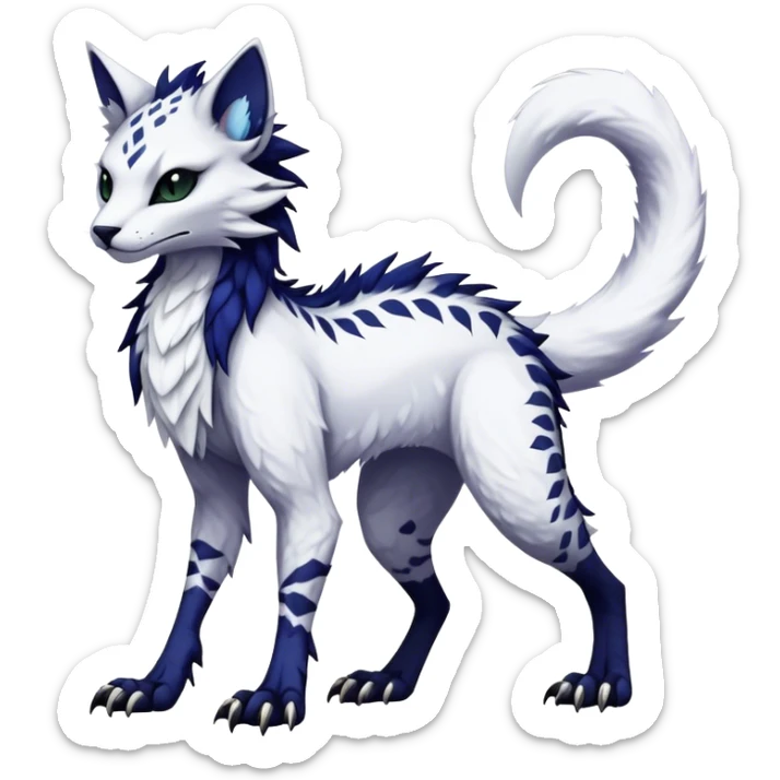 Kawaii dark edgy fantasy feline-vernid-sergal-fursona animal creature with a tufted tail full body with intricate markings  sticker