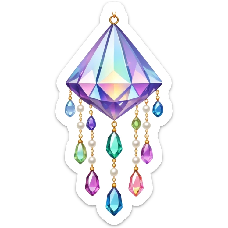 Iridescent big giant glistening glossy sparkly shiny glittery hanging crystals pearls and beads and gemstones decorations sticker