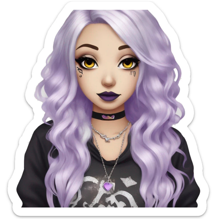 hime gyaru girl, long platinum blonde and purple hair, tattoos, dark makeup, goth grunge clothes sticker
