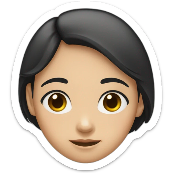 A girl with black hair and light skin puts her finger on her head sticker