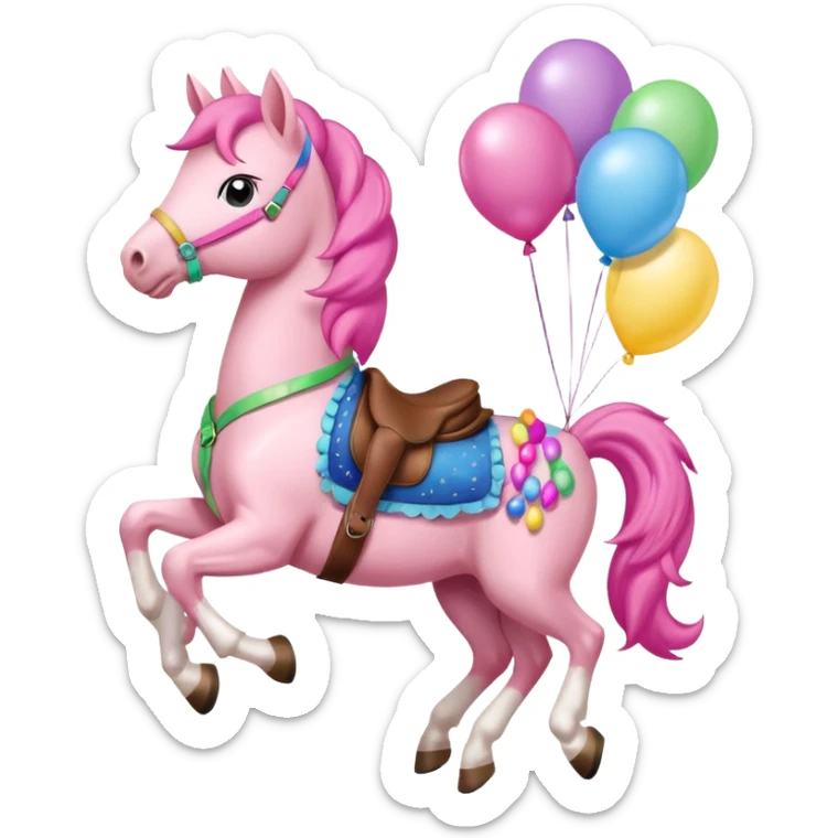pinky pie mlp holding colorful balloons tied to its saddle, looking cheerful. sticker