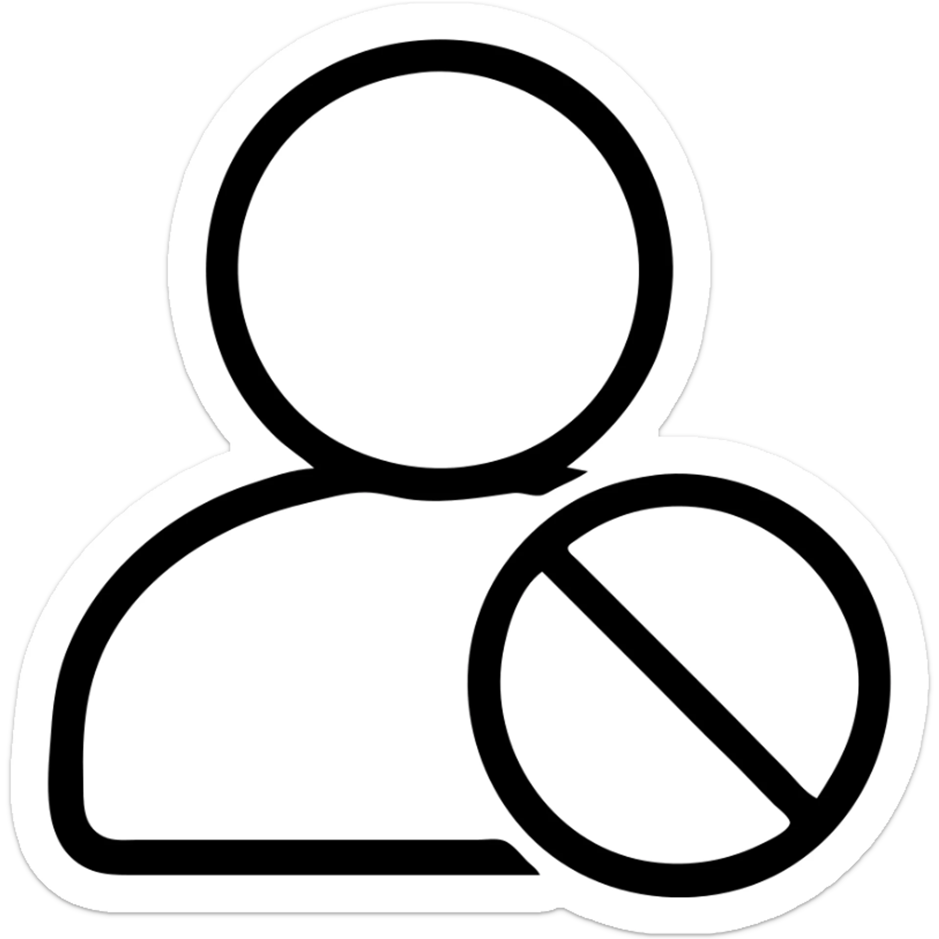 generic person icon of portrait rights with prohibition sign circle with slash overlay, simple bold lines, easily readable at small sizes sticker