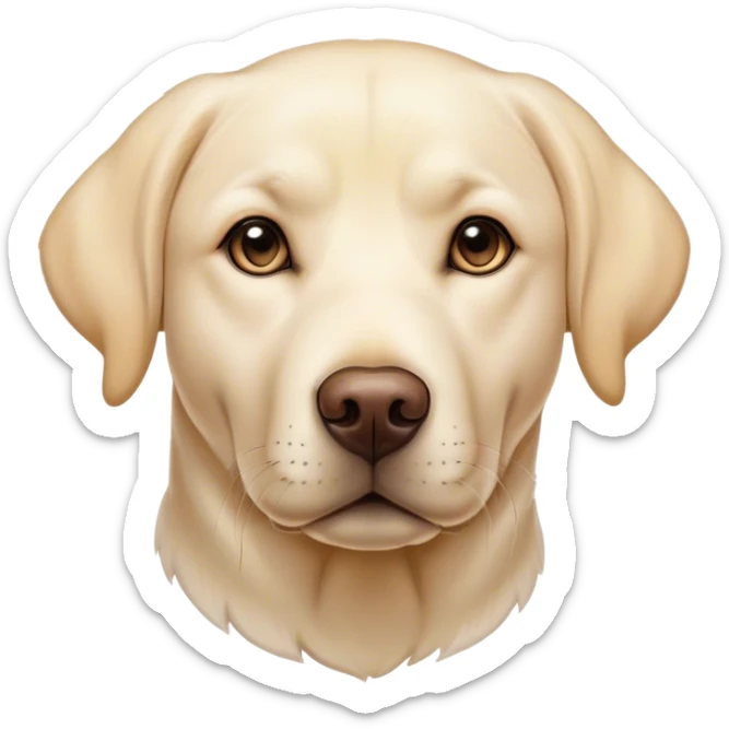 Cinematic Noble Cream Labrador Portrait Emoji, Poised and regal, with a strong, athletic build and a smooth, well-groomed cream Fur, deep-set soulful warm eyes, Simplified yet sharp and sophisticated features, highly detailed, glowing with a soft, dignified glow, high shine, intelligent and gentle, stylized with an air of grace, focused and attentive, soft glowing outline, capturing the essence of a watchful and loving companion, so majestic it feels as though it could bound out of the screen with effortless authority! sticker