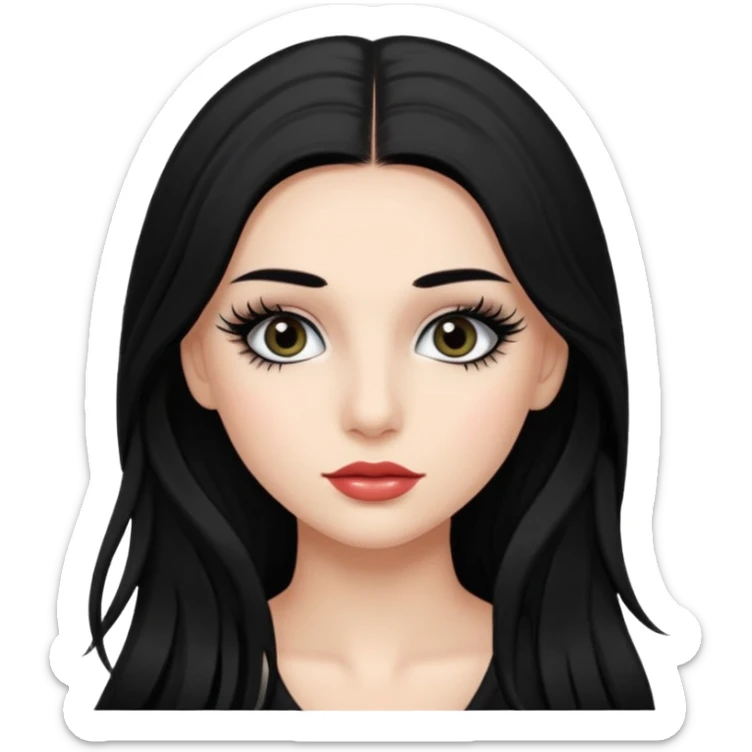 ragazza truccata con le ciglia finte con i capelli neri lunghi sticker