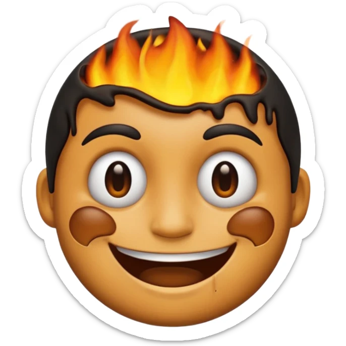 A emoji with half of his face burnt with the emoji having a big grin sticker