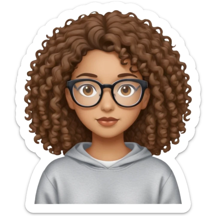 Mixed girl /curly long hair brown / with brown eyes glasses sweat shirt  sticker