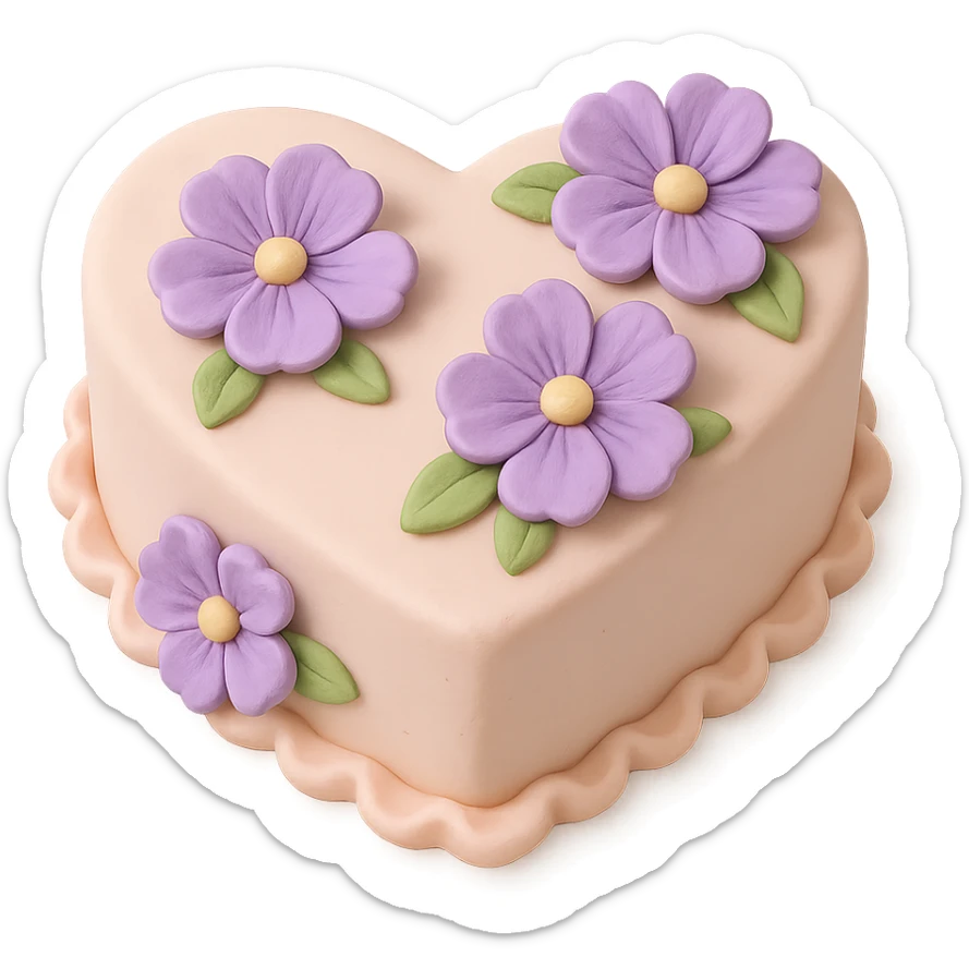 heart-shaped fondant cake with purple flowers sticker