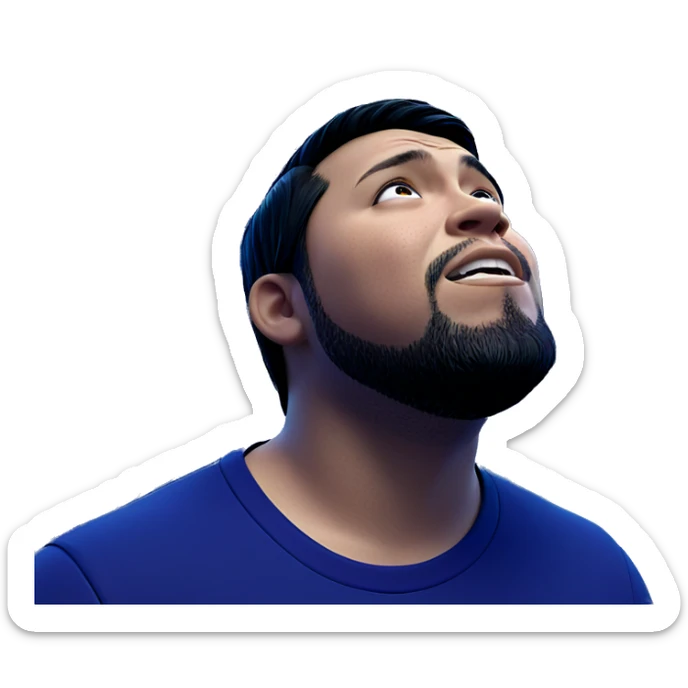 bearded boy with fish sticker