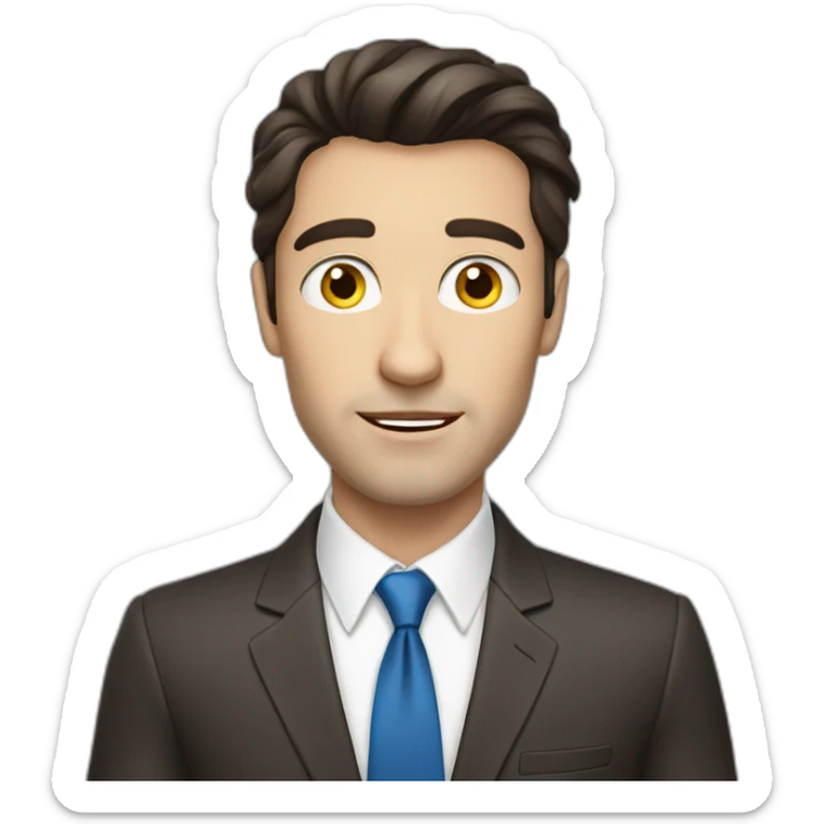 spirited man with Ukrainian blue eyes, dark brown hair in a business suit sticker