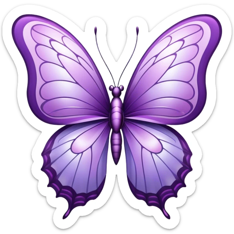a stunningly detailed butterfly with lilac and purple wings. The wings should display a harmonious blend of swirling and geometric designs, giving them a mystical and artistic feel. The butterfly should have a graceful, elongated body with a subtle metallic sheen, enhancing its enchanting presence. sticker