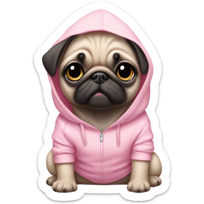 Baby Pug with pink eyes wearing a pink hoodie sticker