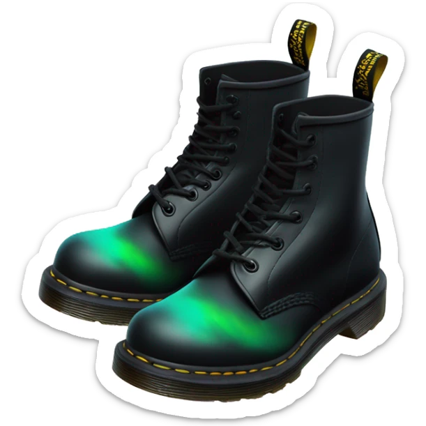 Realistic isolated top view of a pair of black Dr.Martens Boots with Northern Lights Scene painted on them. sticker