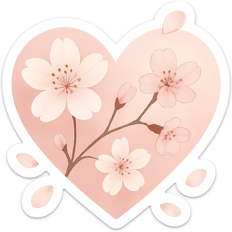 heart with a cherry blossom theme, clean digital illustration sticker