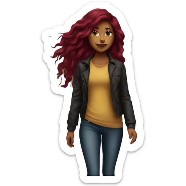 Beautiful tattooed  burgundy long haired woman crossing the street sticker