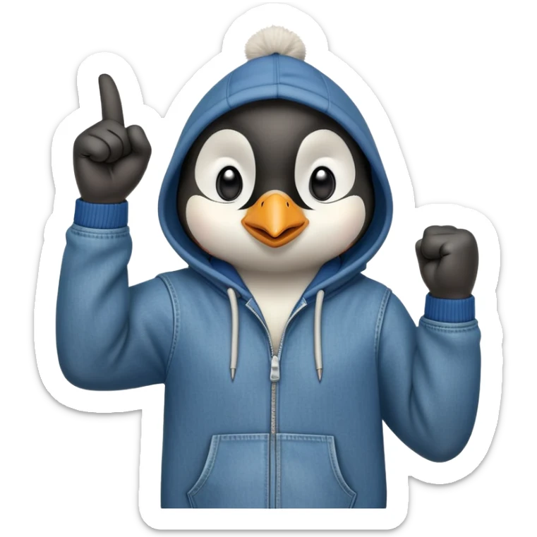 determined anthropomorphised penguin in a hoodie and jeans with fist raised, energetic pose sticker