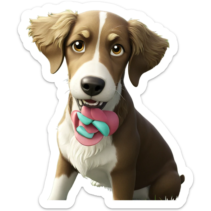 playful dog in grassy field sticker