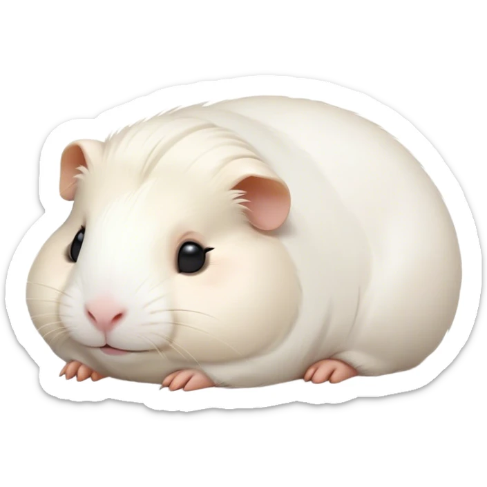 Meme-Worthy Cute Sleeping White Guinea Pig Portrait Emoji, Head resting peacefully with a contented smile, showcasing a delightfully chubby build and a luxuriously soft pure white fur, eyes shut in a serene, cozy nap, Simplified yet hilariously adorable features, highly detailed, glowing with a soft, drowsy light, high shine, relaxed and utterly lovable, stylized with an air of playful laziness, bright and heartwarming, soft glowing outline, capturing the essence of a comically sleepy guinea pig, so meme-worthy it feels like it could instantly become the next viral sensation of adorable slumber! sticker