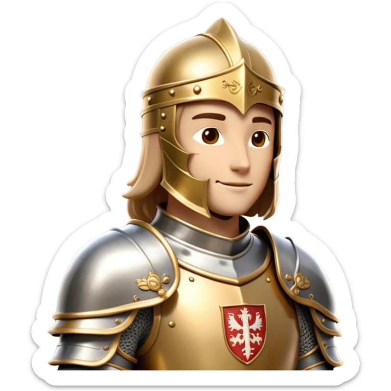 Clash of Clans aesthetic: Beautiful and Majestic Knight Portrait Emoji, Rendered in serene valor with a gentle, confident smile and regal bearing, showcasing a refined, elegantly armored form with polished heraldic accents and softly closed eyes in natural skin tone, Simplified yet exquisitely endearing features, highly detailed, glowing with a soft, majestic light, high shine, calm and heroic, stylized with an air of timeless chivalric grace, soft glowing outline, capturing the essence of a majestic knight whose noble spirit inspires epic quests! sticker