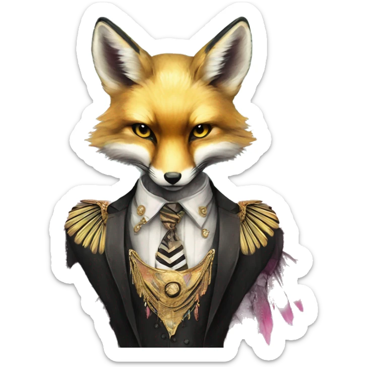 Dark black Beige cyan Pink magenta burgundy maroon cyan beige gray fox black stripes wearing gold jewellery gold piercings gold gilded vintage watercolour tie dye black raven wings sticker