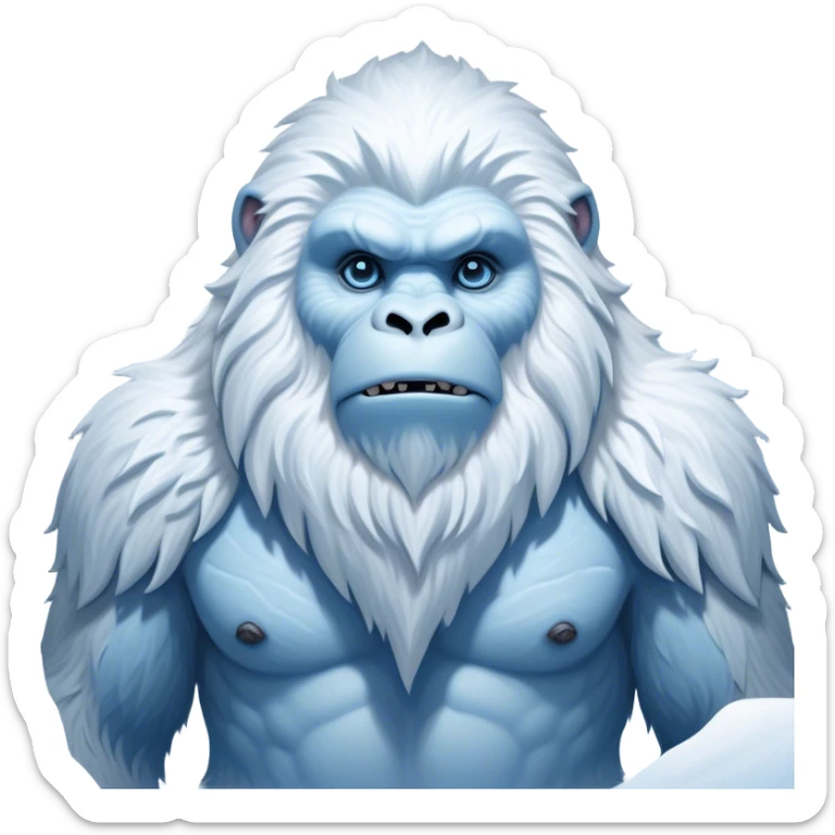 Cinematic Noble Yeti Portrait Emoji, Grand and enigmatic, with a towering, snow-dusted figure in pristine whites and cool blues, exuding ancient, mystical wisdom and stoic majesty, simplified yet exquisitely detailed with frosty textures, glowing with a gentle, icy outline that captures the awe-inspiring presence of a guardian of the frozen wilds! sticker