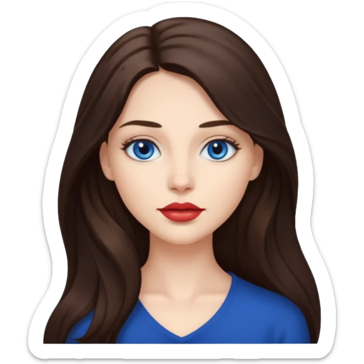 Woman with fair skin long brunette hair dark blue eyes and full lips sticker