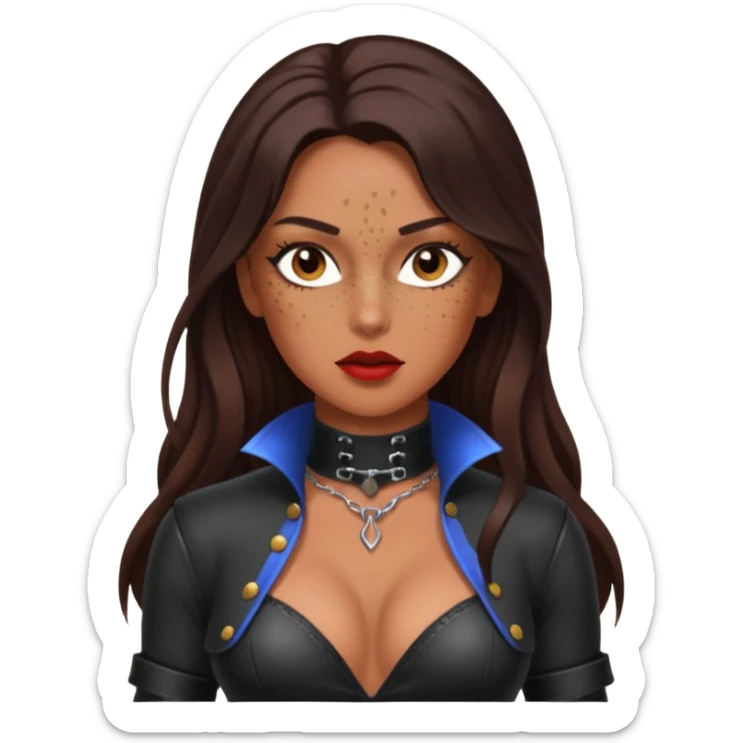 Tan skin with freckles, long dark hair, hazel eyes Dominatrix  sticker