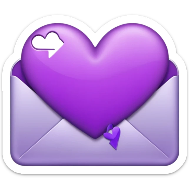 IOS's love letter emoji but with a purple heart instead of a red heart, closed but the letter is white and the heart is purple sticker