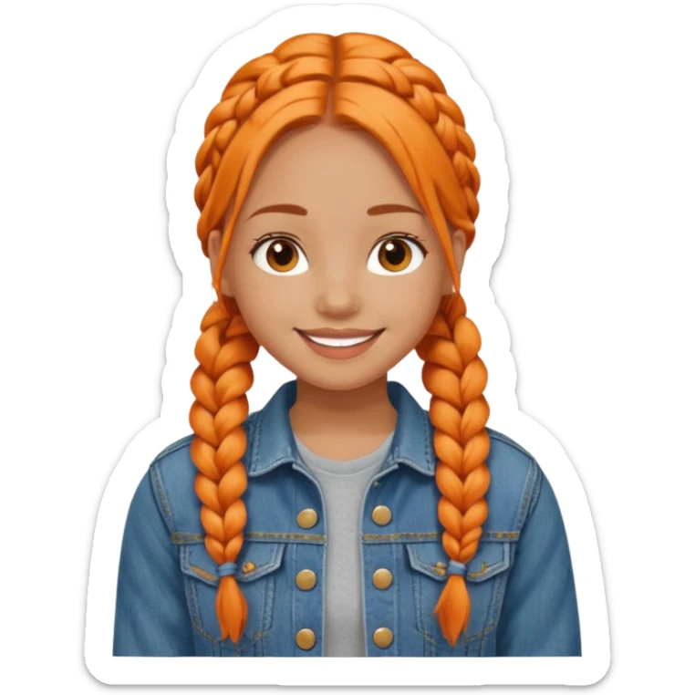 orange braids hair girl, tan skin, wear jean jacket sticker