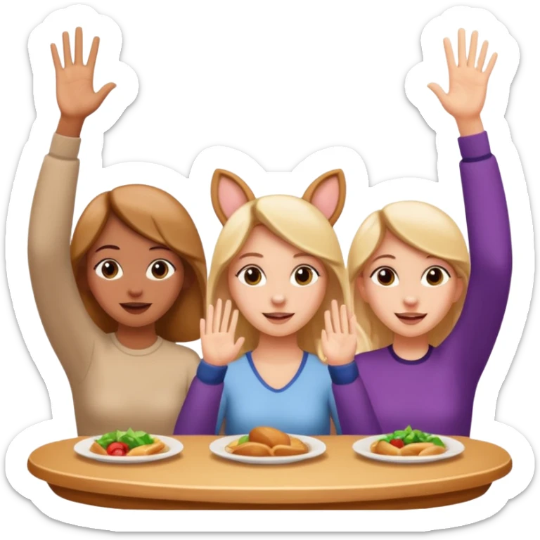 4 chicas montadas en una atraccion de levantando la mano con orejas de dines puestas en una atracción sticker