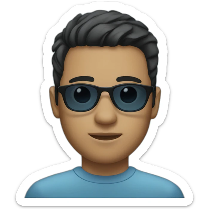 A young man with short black hair, a degraded haircut, black eyes, and sunglasses with a blue tint. sticker