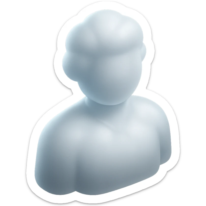 shoulder-up person with body and head made of white fluffy convex clouds, matte glass style sticker
