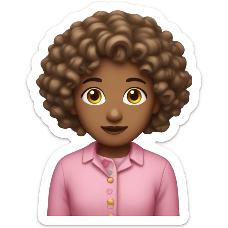 Let it be a girl with curly hair and brown eyes, a little yellow and dressed in pink. sticker