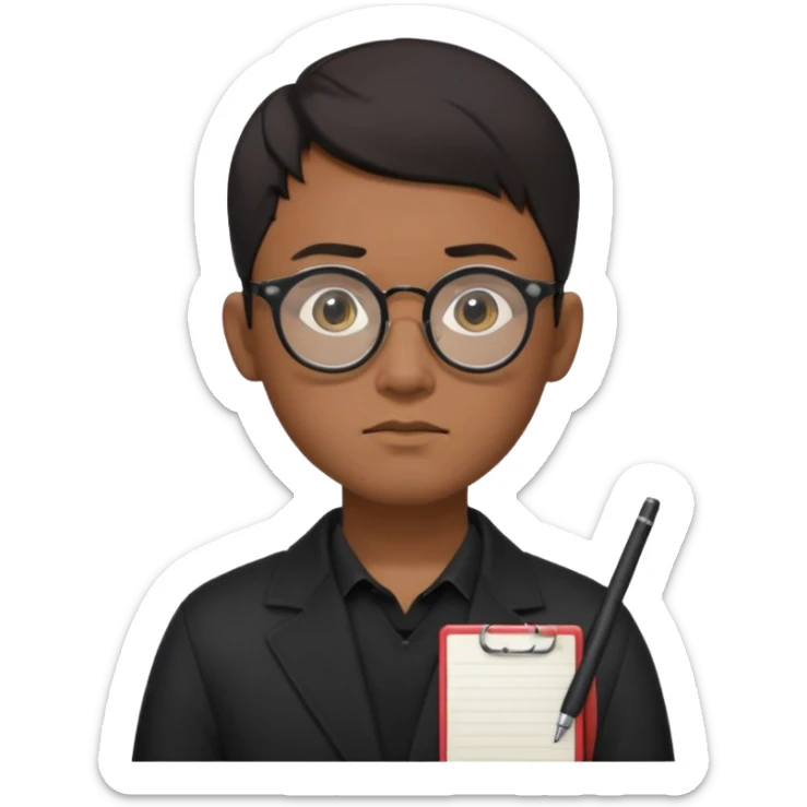 a asia man guy his 20s wearing an apple notebook, wearing bodyguard radio operator, round glasses, blackclothes sticker