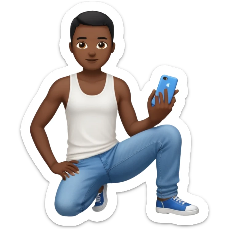 Un personnage noir avec un débardeur blanc et un jean 👖 avec des cheveux rasés noir sticker