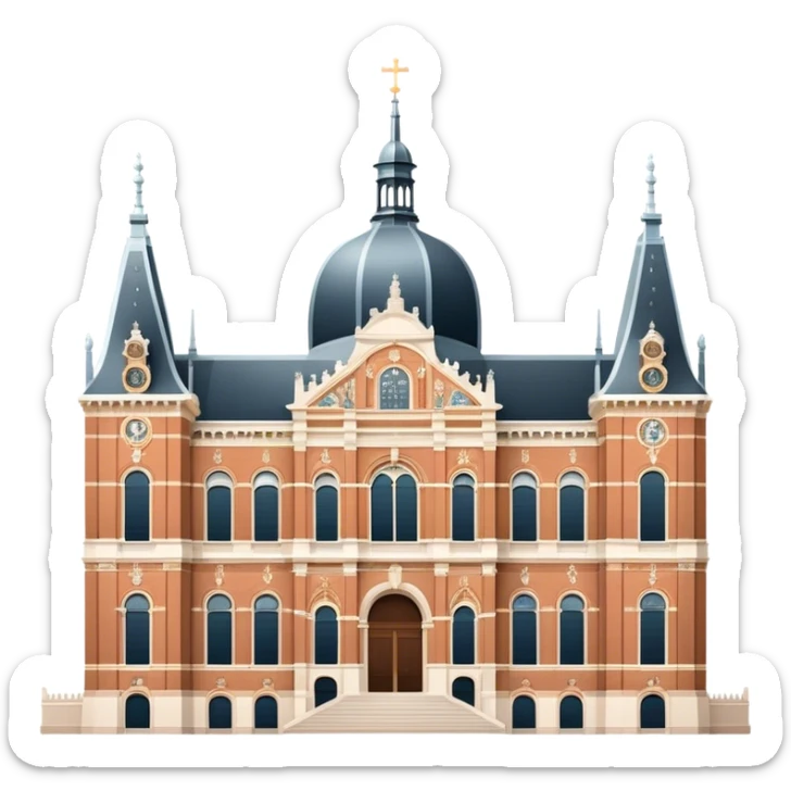 Cinematic Realistic Rijksmuseum Landmark Emoji, depicted with the grand facade of the museum rendered in intricate detail and soft, historical lighting. sticker