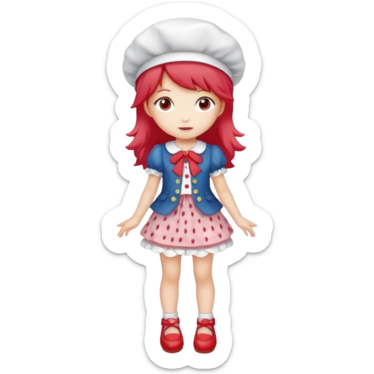 pretty and cute realistic strawberry shortcake full body with red shoes standing anime sticker