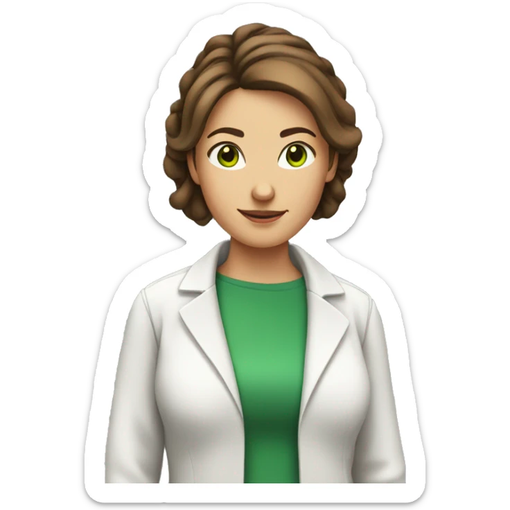 Female scientist with brown hair in a bun and green eyes without glasses sticker