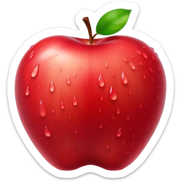 Cinematic Realistic Apple Emoji, Fresh and vibrant, with a crisp, red skin glistening with droplets of water. The smooth, shiny surface catches the light, while the green stem adds a natural touch. Soft glowing outline, capturing the essence of health, sweetness, and freshness in a crisp apple! sticker