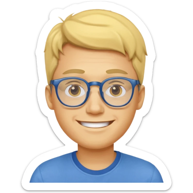Emoji of a yellow young man with glasses and a blue shirt sticker
