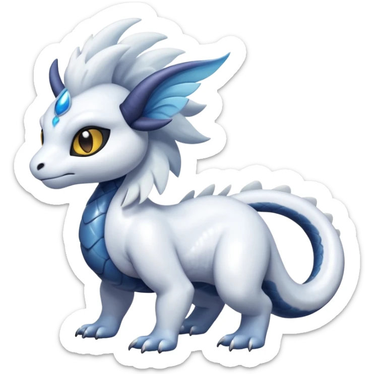 White glossy soft silky furry iridesent Absol-Shinx-Snake-fusion-hybrid, full body sticker