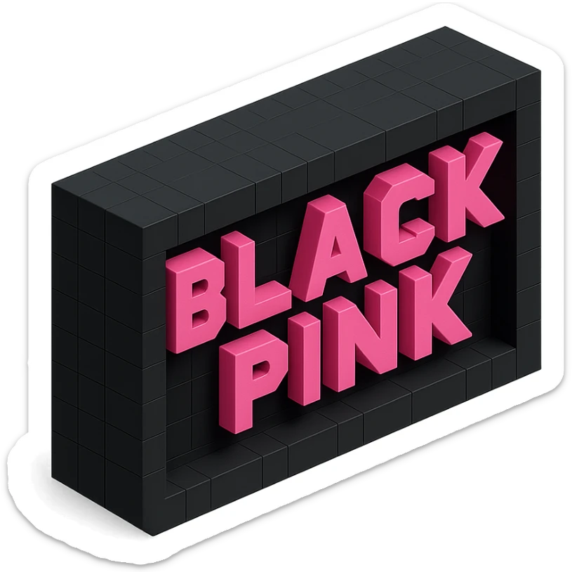 BLACKPINK-inspired object, black and pink colors, blocky and 3D pixelated look, voxel style sticker