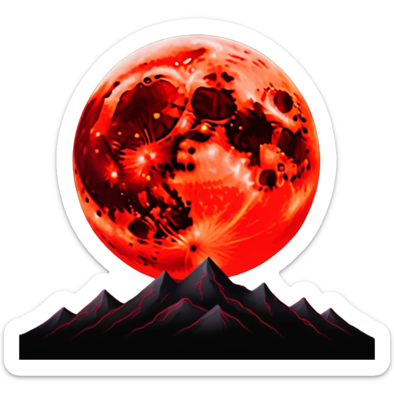 Edgy Black night sky with big Red vibrant neon-crimson-blood-moon Aesthetic scene scenery full picture  sticker