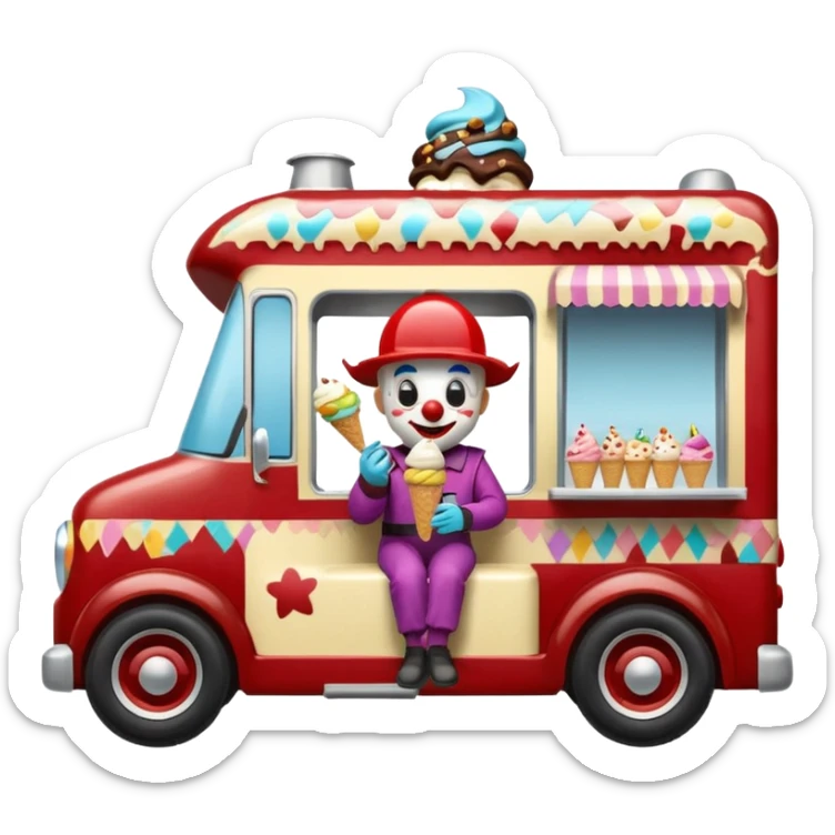 Crazy killer Klown Jenkins 4wd my monster 1924 racing ice cream with chocolate, nuts and sprinkles dream house food truck  sticker