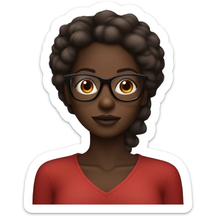 darkskin black girl with red a brown oversized square glasses and straight hair with l sticker