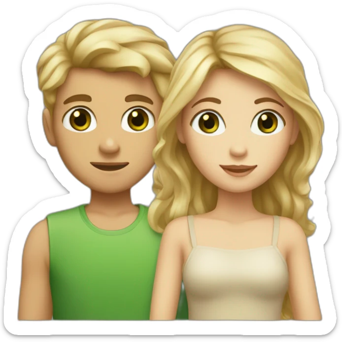blonde girl with tan skin and green eyes and boy with brown hair and hazel eyes sticker