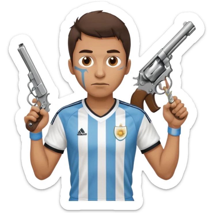 haz un turro con una biszera para atras y con un arma remera argentina pero arma de fuego que tenga un revolver solo sticker