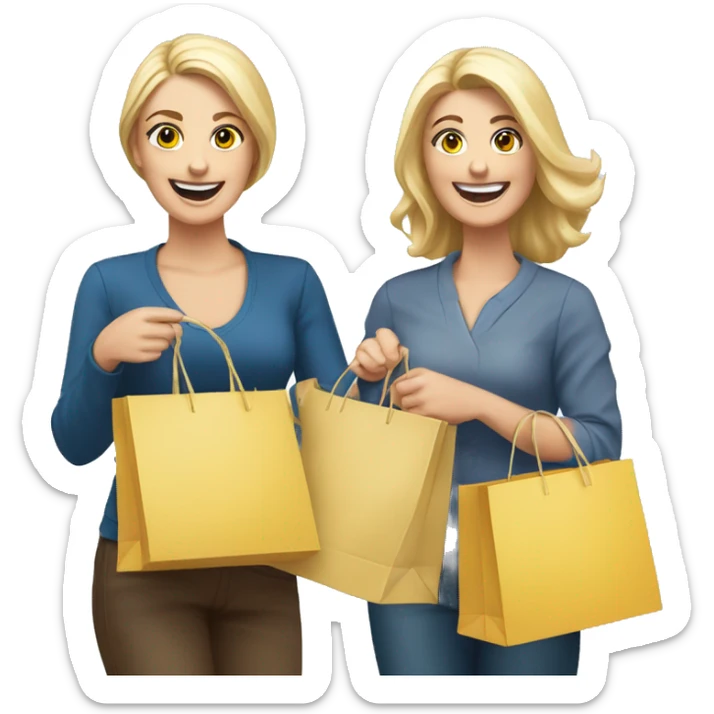 CTwo happy Caucasian women holding shopping bags in their hands, smiling and enjoying their day sticker